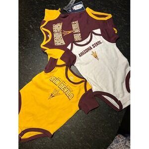 NWT Arizona State Sun Devils ASU 3 Piece Baby Onesie Set Maroon Gold White 6-9M